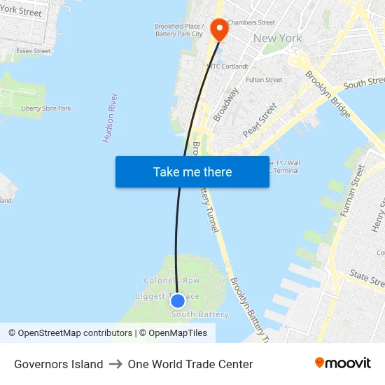 Governors Island to One World Trade Center map