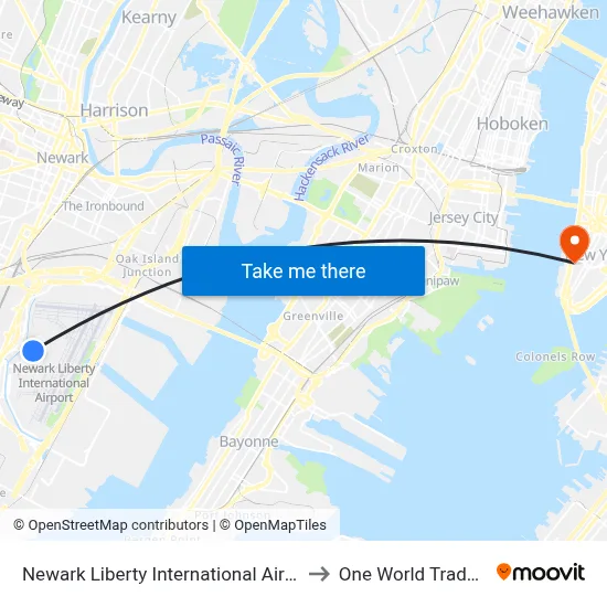 Newark Liberty International Airport Marriott to One World Trade Center map