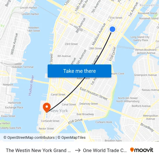 The Westin New York Grand Central to One World Trade Center map