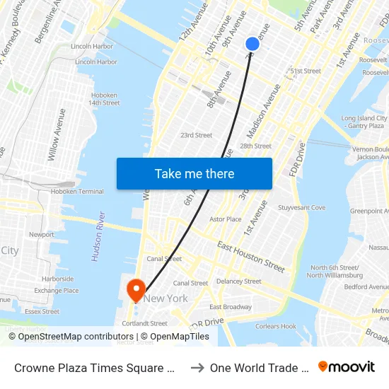 Crowne Plaza Times Square Manhattan to One World Trade Center map
