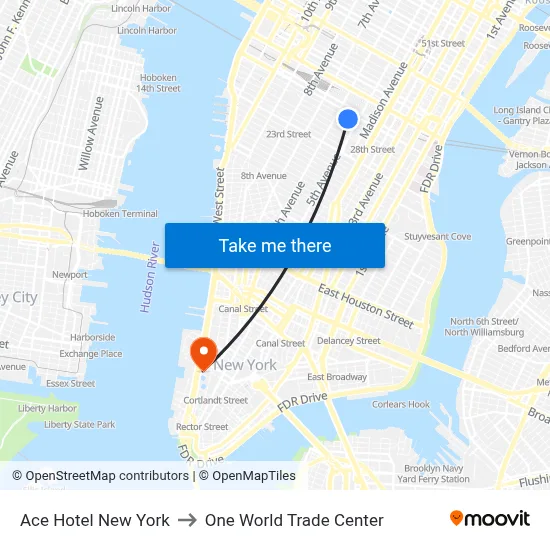 Ace Hotel New York to One World Trade Center map