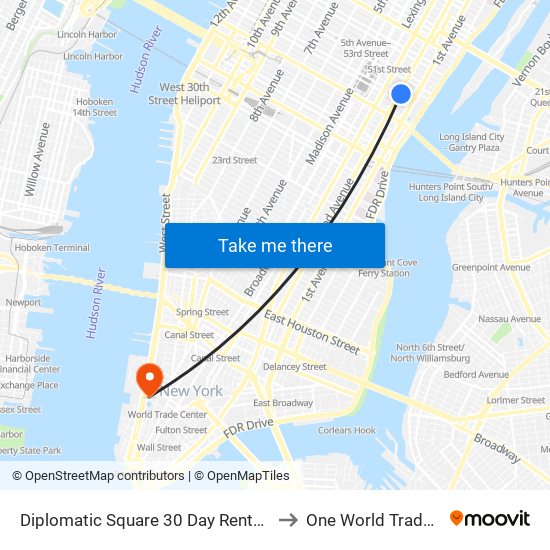 Diplomatic Square 30 Day Rentals New York to One World Trade Center map