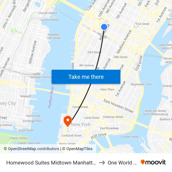 Homewood Suites Midtown Manhattan Times Square South New York to One World Trade Center map
