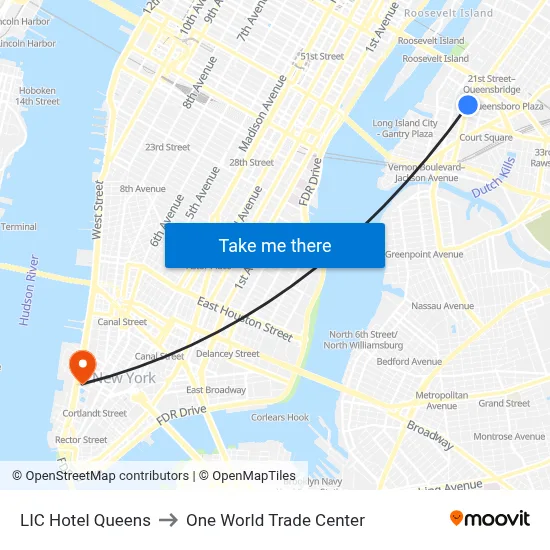 LIC Hotel Queens to One World Trade Center map