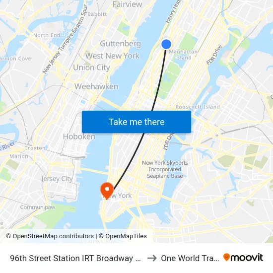 96th Street Station IRT Broadway Seventh Avenue Line to One World Trade Center map