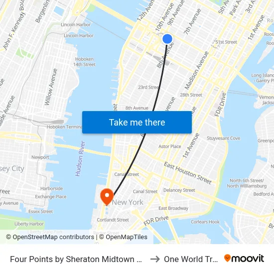 Four Points by Sheraton Midtown Times Square New York to One World Trade Center map