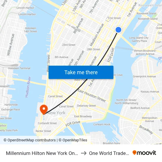 Millennium Hilton New York One UN Plaza to One World Trade Center map