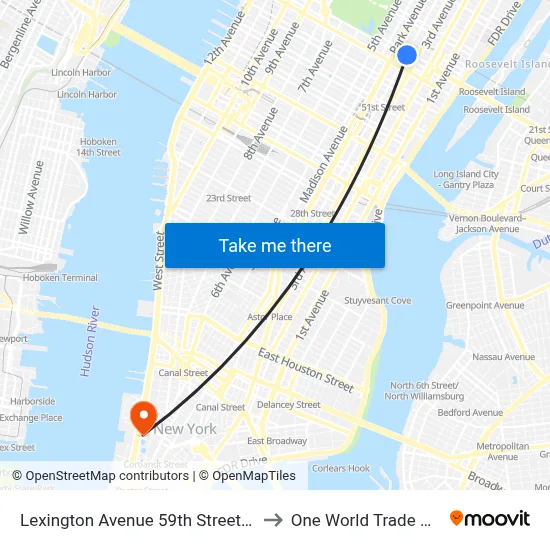 Lexington Avenue 59th Street Station to One World Trade Center map