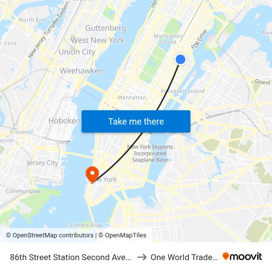 86th Street Station Second Avenue Subway to One World Trade Center map