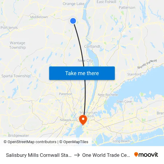 Salisbury Mills Cornwall Station to One World Trade Center map