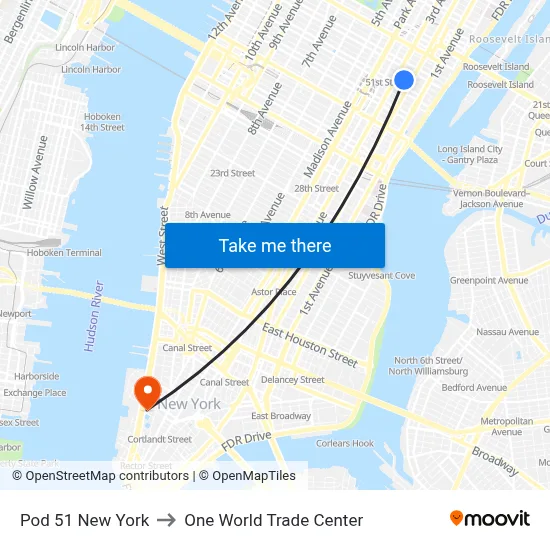 Pod 51 New York to One World Trade Center map
