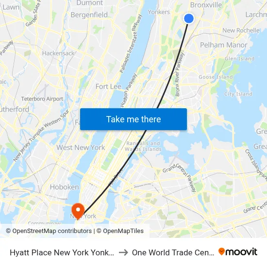Hyatt Place New York Yonkers to One World Trade Center map