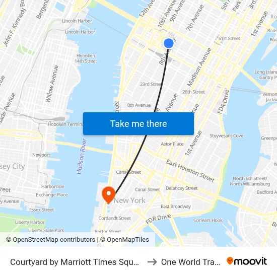 Courtyard by Marriott Times Square West New York to One World Trade Center map