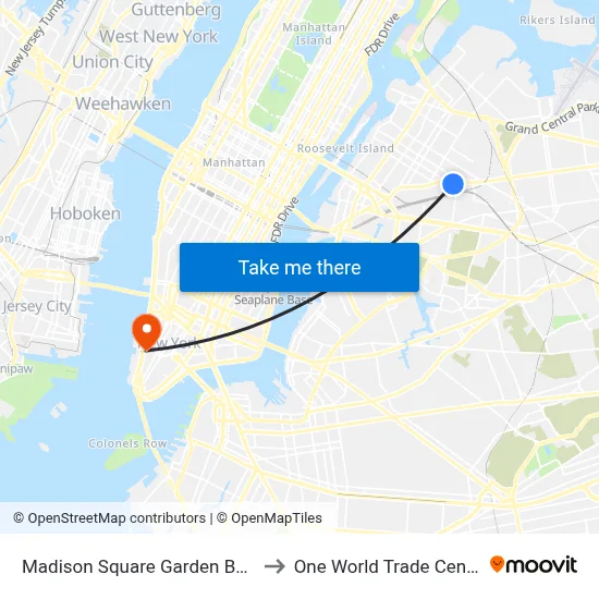 Madison Square Garden Bowl to One World Trade Center map