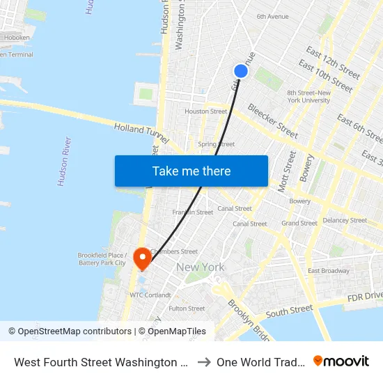 West Fourth Street Washington Square Station to One World Trade Center map