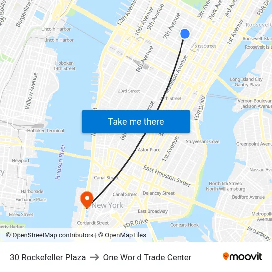 30 Rockefeller Plaza to One World Trade Center map