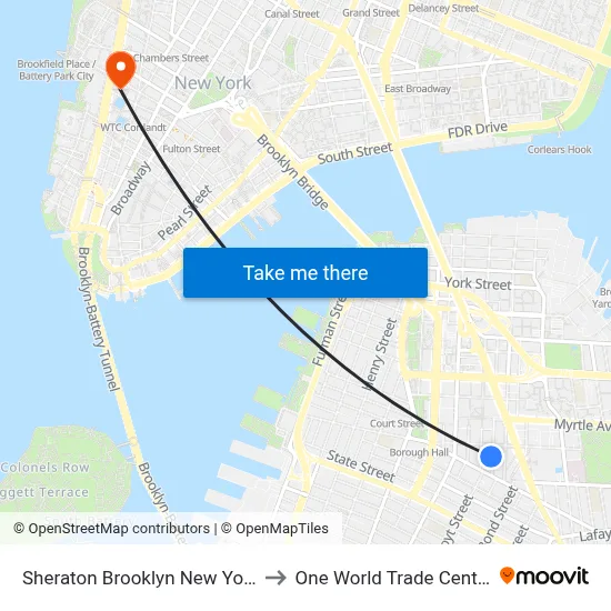 Sheraton Brooklyn New York to One World Trade Center map
