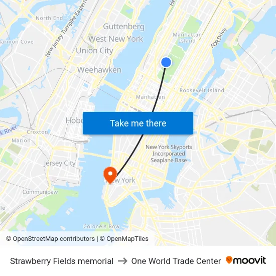 Strawberry Fields memorial to One World Trade Center map
