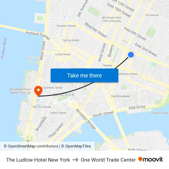 The Ludlow Hotel New York to One World Trade Center map