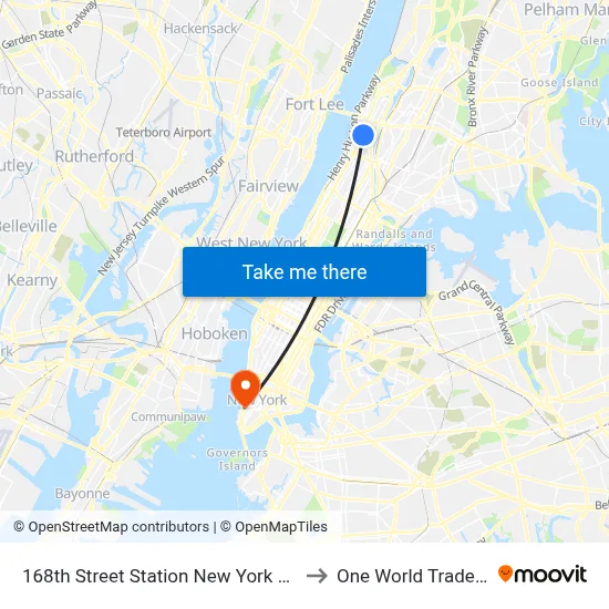 168th Street Station New York City Subway to One World Trade Center map