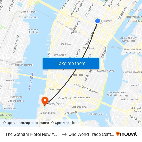 The Gotham Hotel New York to One World Trade Center map
