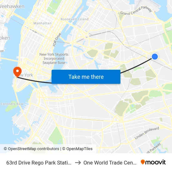 63rd Drive Rego Park Station to One World Trade Center map