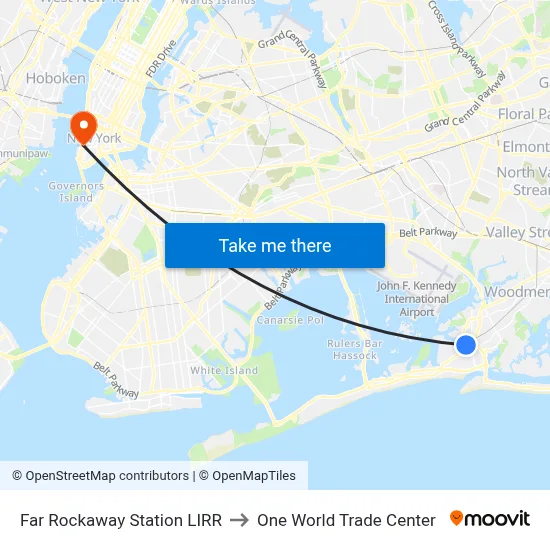 Far Rockaway Station LIRR to One World Trade Center map