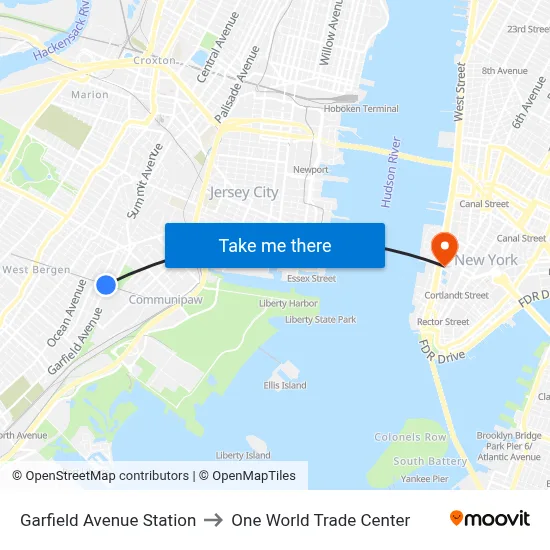 Garfield Avenue Station to One World Trade Center map