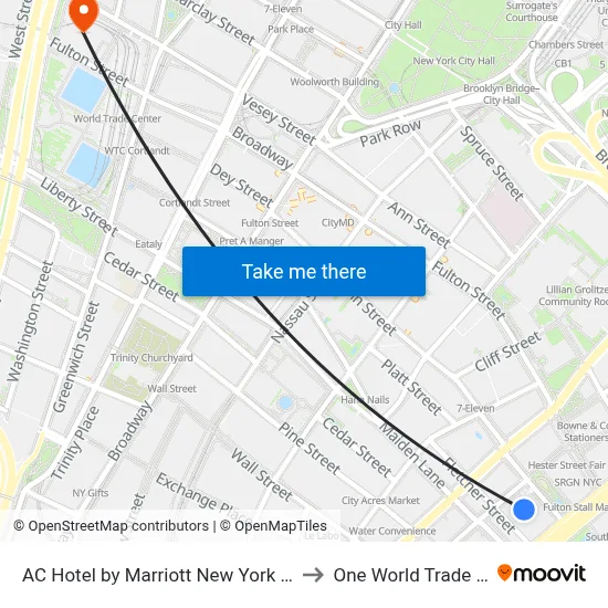 AC Hotel by Marriott New York Downtown to One World Trade Center map