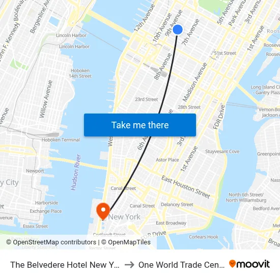 The Belvedere Hotel New York to One World Trade Center map
