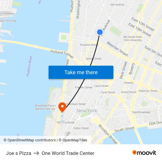 Joe s Pizza to One World Trade Center map