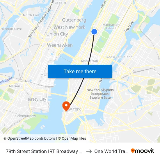 79th Street Station IRT Broadway Seventh Avenue Line to One World Trade Center map