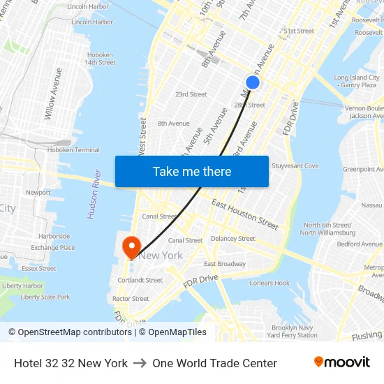 Hotel 32 32 New York to One World Trade Center map
