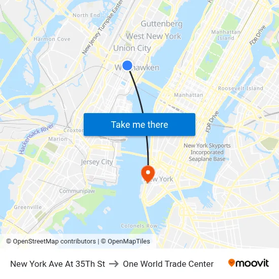 New York Ave At 35Th St to One World Trade Center map