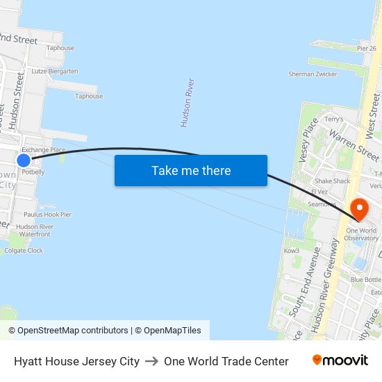 Hyatt House Jersey City to One World Trade Center map