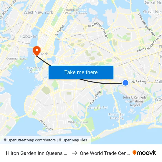 Hilton Garden Inn Queens JFK to One World Trade Center map