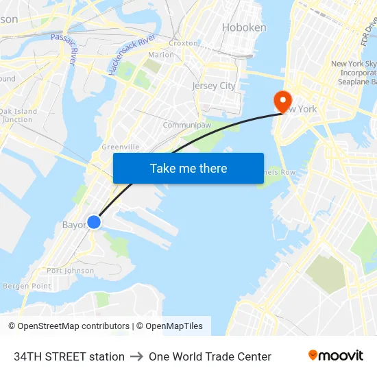 34TH STREET station to One World Trade Center map