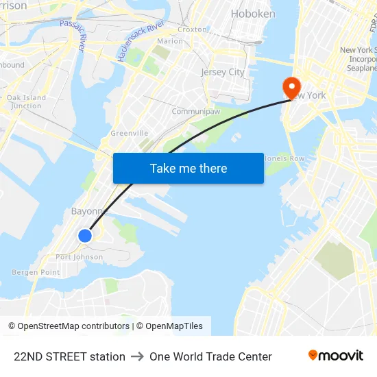 22ND STREET station to One World Trade Center map