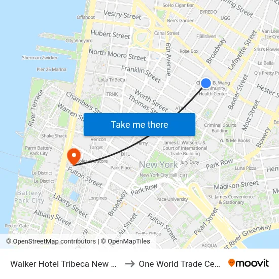 Walker Hotel Tribeca New York to One World Trade Center map
