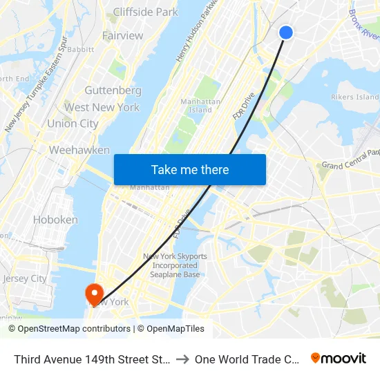 Third Avenue 149th Street Station to One World Trade Center map