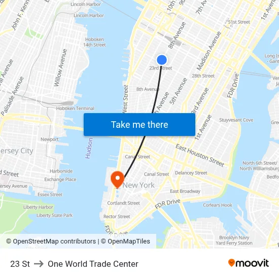 23 St to One World Trade Center map