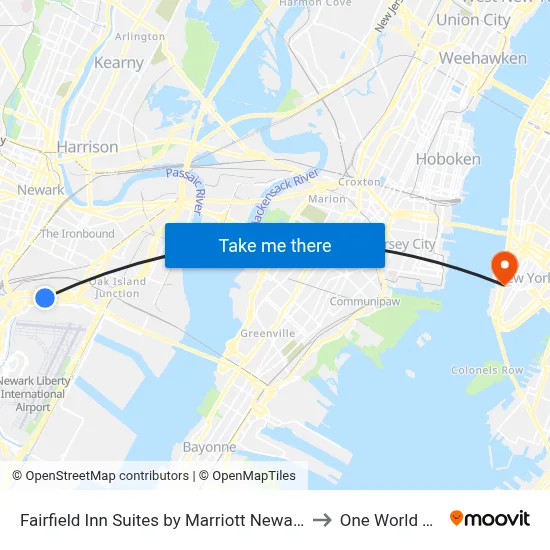 Fairfield Inn Suites by Marriott Newark Liberty International Airport to One World Trade Center map