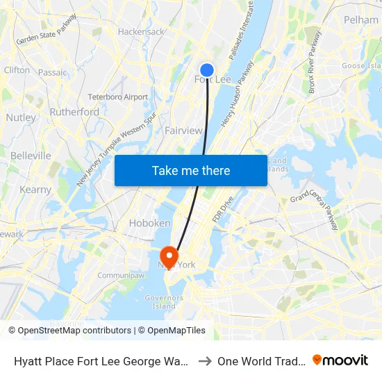 Hyatt Place Fort Lee George Washington Bridge to One World Trade Center map