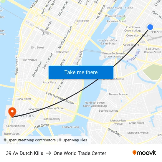 39 Av Dutch Kills to One World Trade Center map