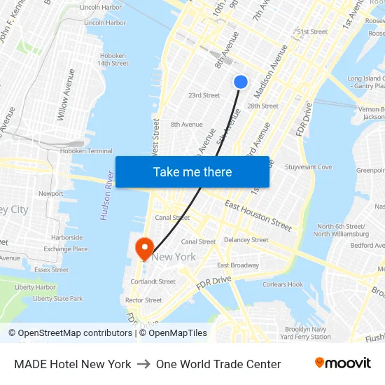 MADE Hotel New York to One World Trade Center map