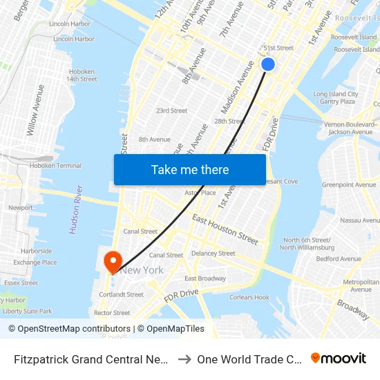 Fitzpatrick Grand Central New York to One World Trade Center map