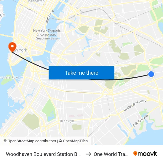 Woodhaven Boulevard Station BMT Jamaica Line to One World Trade Center map