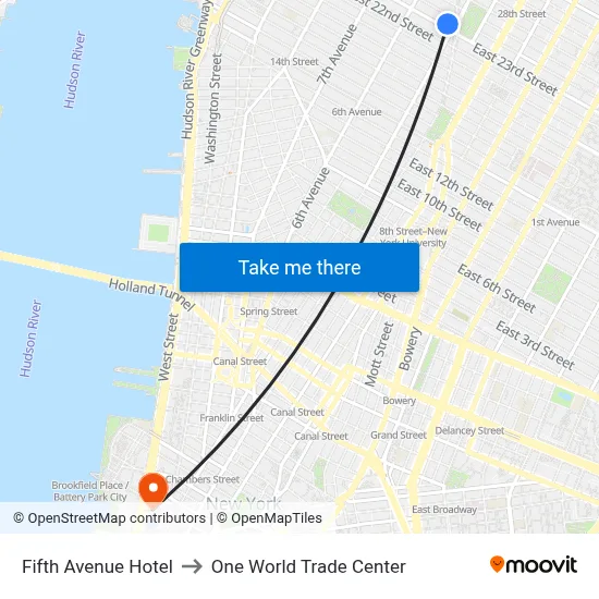 Fifth Avenue Hotel to One World Trade Center map