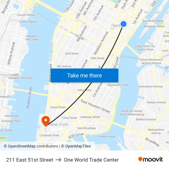 211 East 51st Street to One World Trade Center map