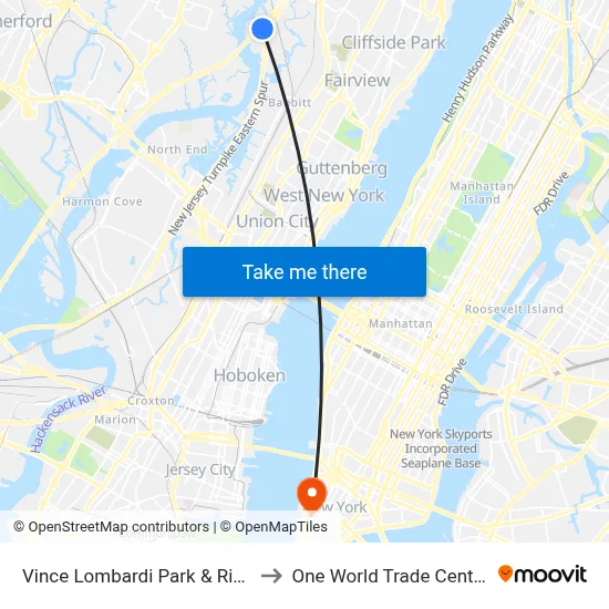 Vince Lombardi Park & Ride to One World Trade Center map